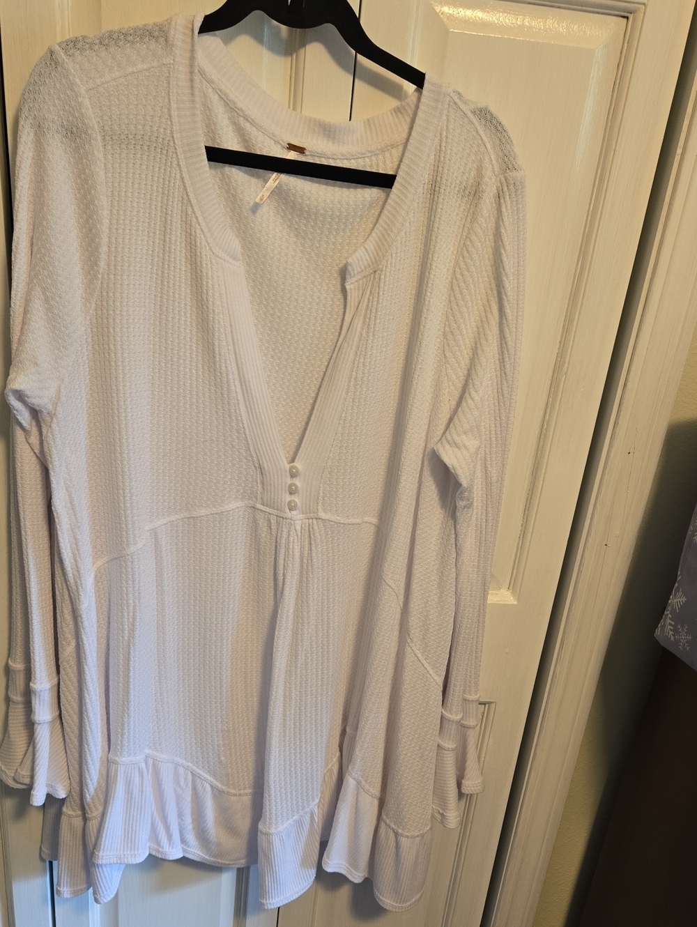 Free People White Waffle Knit Henley Tunic